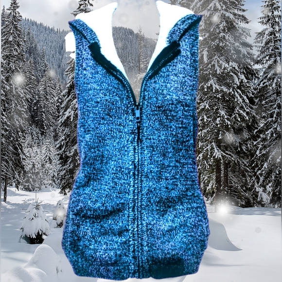 Longer Heavy Weight Sweater Sherpa Lined Hooded Vest with Pockets - Picture 2 of 6